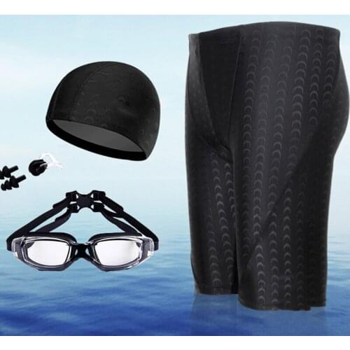 Swim shorts mens five-point swim trunks elastic quick-drying wave pants large size swimwear swimming equipment suit hat goggles
