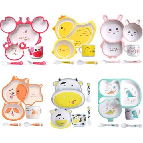 Childrens Tableware Set Cartoon Complementary Food Bowl Baby Eating Divided Plate Childrens Dinner Plate Spoon Fork Cup Set