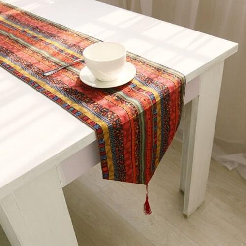 Table Runner Color Stripe Cotton Linen Dustproof Table Cover Desktop Decor Geometric Flower Printed Folk-custom for Dining Table
