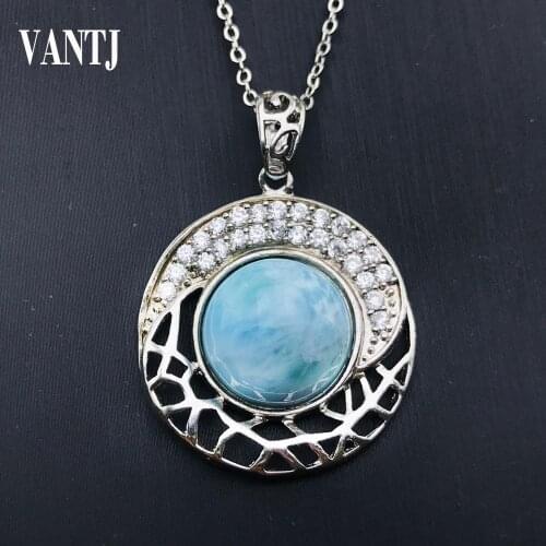 Natural Larimar Pendant Sterling 925 Silver Gemstone 15.5mmFine Jewelry for Woman Lady Wedding Party Gift