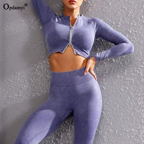 New Seamless Women Yoga Set Workout Sportswear Gym Clothing Zipper Jacket Fitness Long Sleeve High Waist Leggings Sports Suits