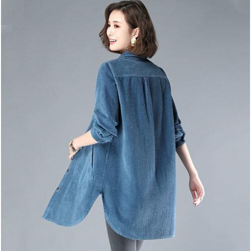 Single-breasted Corduroy Womens Long-sleeved Shirt 2021 Spring Autumn New Korean Loose Coat Female Casual Solid Blouse Tops