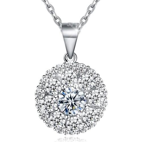 SILVERHOO 925 Sterling Silver Rotatable Necklaces For Women Cubic Zirconia Flower Pendant Necklace Fine Jewelry Friendship Gifts