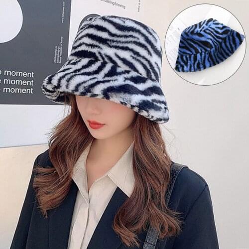 Fashion Bucket Hat Zebra Stripes Faux Fur Fisherman Cap Autumn Winter Soft Warmer Panama Hats Outdoor Casual Accessories New