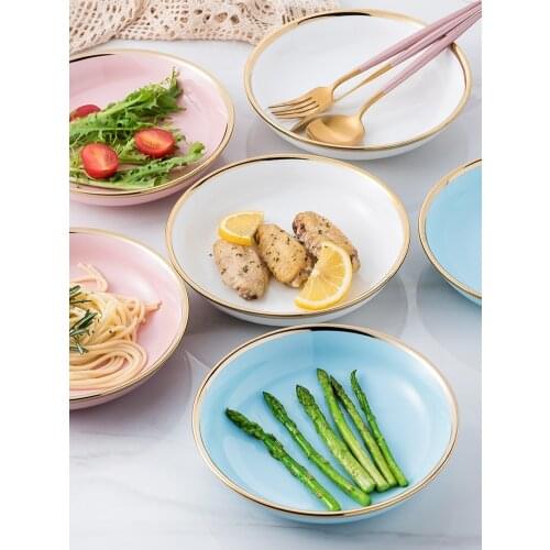 Simple Ceramic Phnom Penh Deep Plate Home Steak Pasta Western Fruit Salad Dessert Dishes Porcelain Serving Plate Dinner Plate