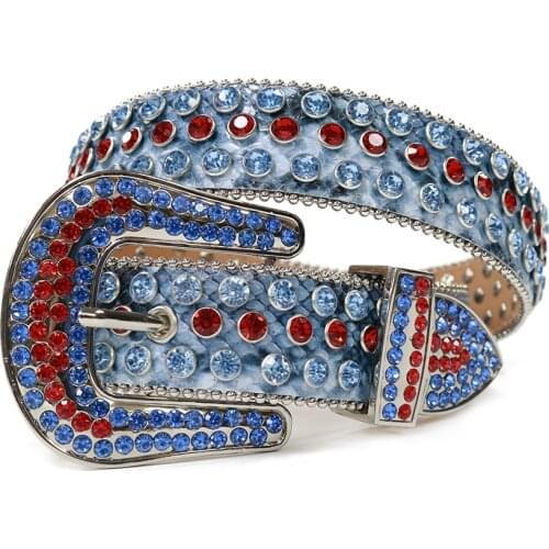 Blue-red Diamond Belt Y2k Jeans Rhinestone Belt Designer Belt Men High Quality Luxury Brand Fashion Studded Waist Ceinture Femme