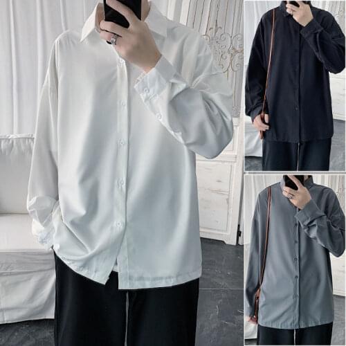 Long Sleeve Shirts Mens Fashion Casual Solid Loose Drape Classic Lapel Tops Bottoming Men Shirt Male Clothes Coat Four Seasons