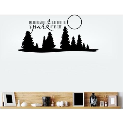 Removable Wall Sticker One Old Camper Lives Here Wall Decal Forest And Moon Decal Home Mural DIY Art Curving Wall Sticker M-121