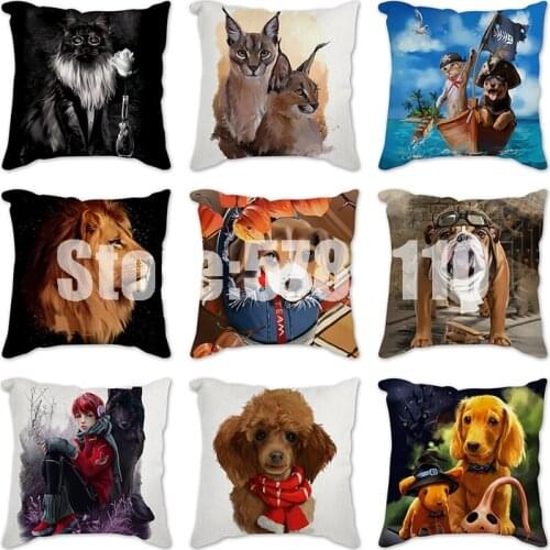 Snow Leopard Tiger Dog Cushion Cover Cotton Linen Square Cat Pillow Case Home Decorative Cover for Car Sofa Decora Pillowcase