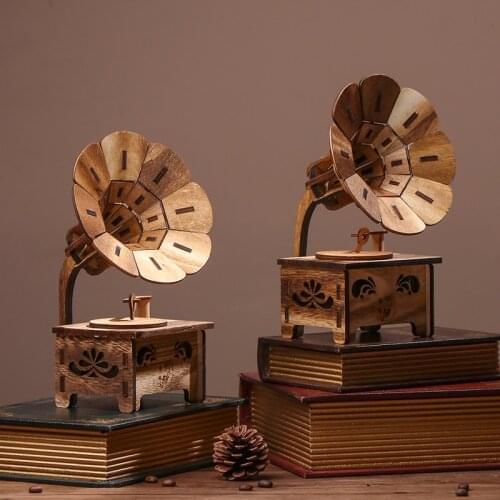 Vintage Wooden Phonograph Music Box Music Box Creative Children Girl Gifts Home Decoration WF914