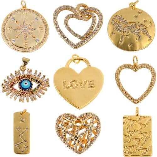 High Quality Micro Pave Zircon Love Heart Eyes Necklace Bracelet Pendent Beads DIY Jewelry Making Accessories Wholesale