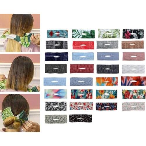Deft Bun Hair Bands Women Summer Knotted Print Wire Headband French Twist Hairstyle Donut Bun Former Maker Hair Bands