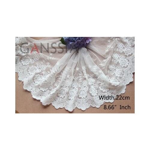 1YARD Width:22cm Flower Lace Trim Ivory White For Decorative Crafts/Wedding Dress Sewing Accessories(SS-2227)
