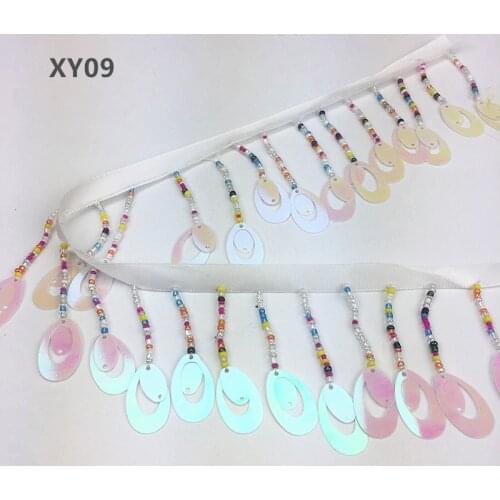 10y beaded sequins tassel trimming ribbon sewing lace knitted fabric handmade DIY craft jewelry XY09