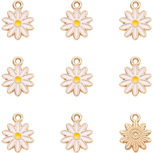 100pcs Small Daisy Flower Alloy Enamel Charms Pendant for Jewelry Making DIY Bracelet Necklace Accessories 13x9x1mm Hole: 1.4mm