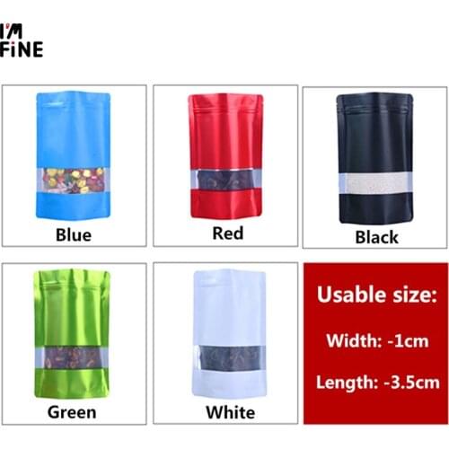 100pcs Stand up Matt Black Aluminum Foil Window Ziplock Bag Coffee Powder Nuts Storage Bag Frosted Window Gift Pouch