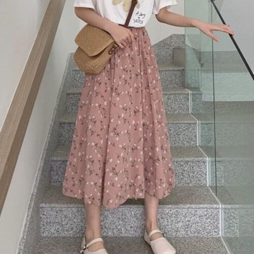 2020 Women Retro Floral Long Skirt Summer Beach Sunny Skirts Floral High Waist Skirt