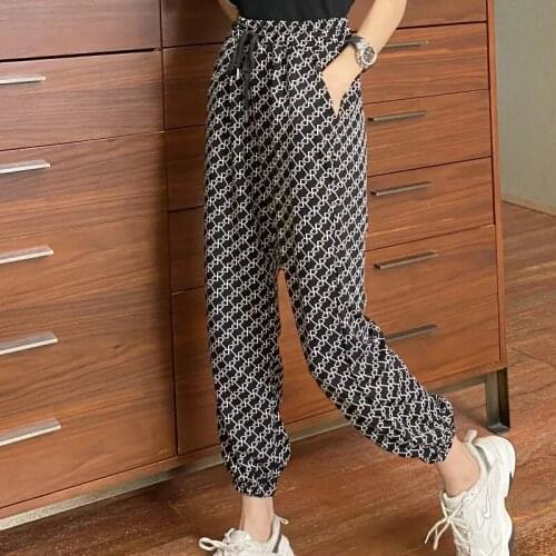 2021 Spring Summer Plaid Harem Pants Women Streetwear Cool Girl High Waist Trousers Joggers Korean Casual Loose Drawstring Pants