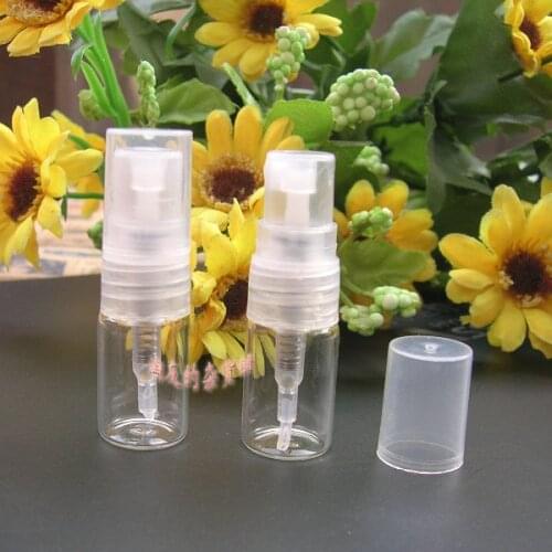 Free Shipping 2ml 100 pieces Mini Glass Bottle With 2 CC Small Spray Vials Atomizer