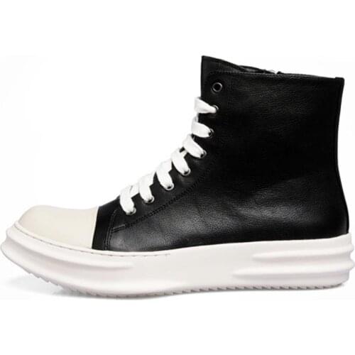 Autumn New Fashion Mens Round Toe Side Zipper Lace Up Ankle Boots Male Footwear Genuine Leather High Help Top Quality Brand Shoe