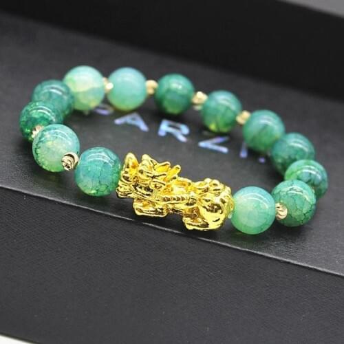 Unisex Pixiu Bracelets Natural Stones Feng Shui Good Lucky Wealth Beads Bracelets For Women Men Chinese Pixiu Bangles Jewelry