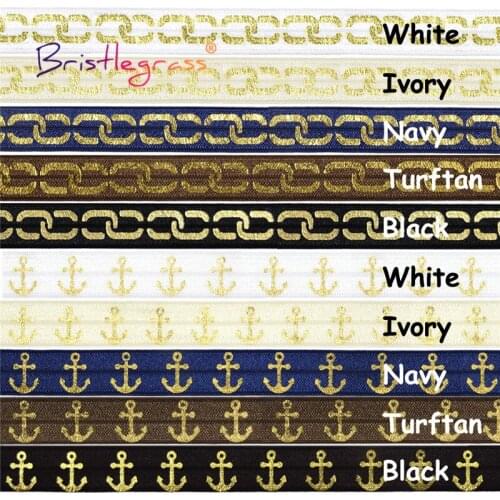 BRISTLEGRASS Combo 10 Yard 5/8" 15mm Anchor Chain Foil Print Fold Over Elastics FOE Spandex Band Tape Hair Tie Dress Sewing Trim