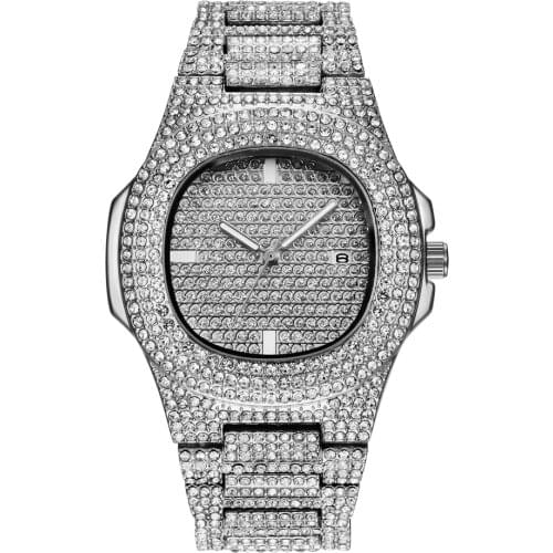 CURDDEN Mens Brand Luxury Watches Hip Hop Fashion Alloy Band Full Diamond Date Quartz Wristwatches Montres de Marque de Luxe