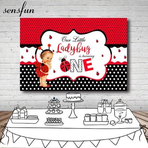 Sensfun Baby Shower Newborn Backdrops Red Black Ladybug Girls 1st Birtday Party Photography Backgrounds Custom Photocall