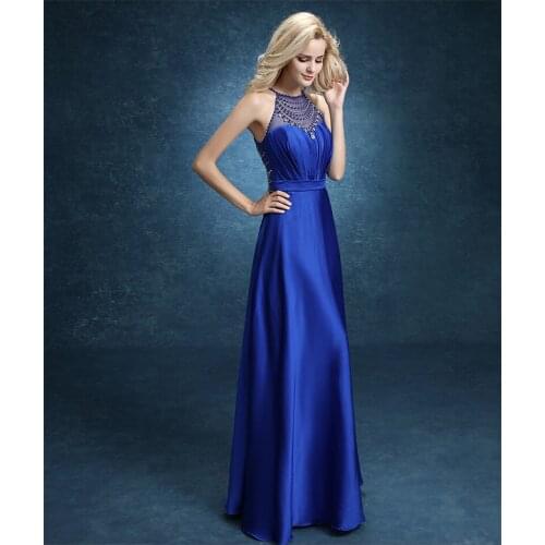 Glamorous Halter See Through Beaded Crystal Long Evening Dress Pleat Taffeta Evening Party Gowns