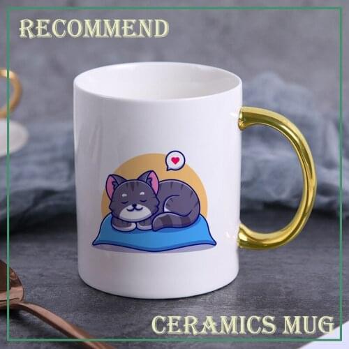 Dreaming kitten gold Coffee Mug creative Drinkware Coffee Tea Cups Novelty Gifts milk cup Breakfast Mug Dropshipping KTDW-040