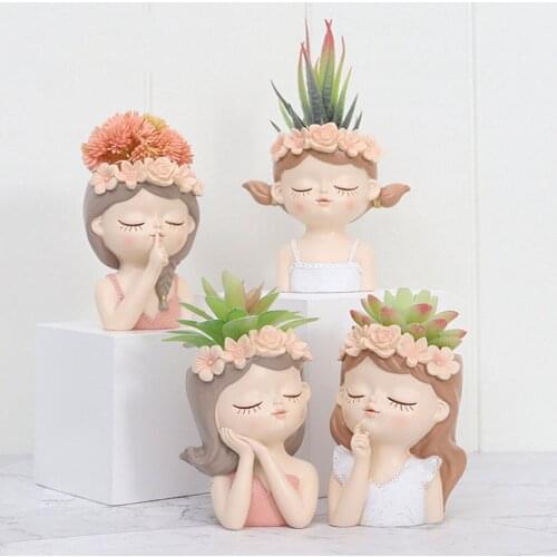 Elegant Female Head Flowerpot Planter Succulent Pots Decoration Portrait Small Girl Bust Vase Home Tabletop Decor Ornaments
