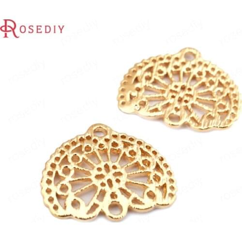 F474)6 pieces 15*13mm 24K Gold Color Brass Fan Shape Connect Charms Pendants High Quality Diy Jewelry Findings Accessories