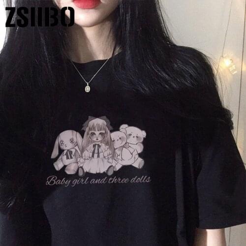 T-shirts Women Anime Print grunge Loose Steampunk Tee Gothic Female Harajuku Summer Clothing E-Girl Kawaii y2k aesthetic top