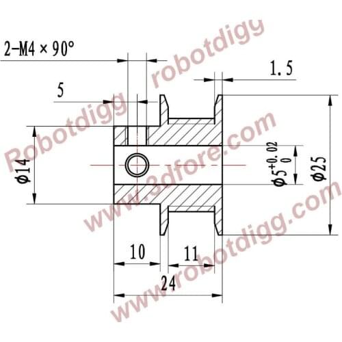 HTD 3M Timing Pulley, 24 Teeth, 5mm, 6.35mm or 8mm Bore, for 9mm HTD 3M timing belt 2pcs per lot