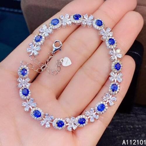 KJJEAXCMY fine jewelry S925 sterling silver inlaid natural sapphire Girl new noble hand Bracelet Support test Chinese style