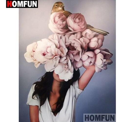 HOMFUN Paint With Diamond Embroidery "Beauty flower bird" Diamond Painting Full Square Round Picture Of Rhinestone Decor A26975