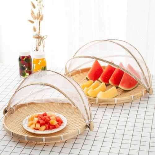 Hand-Woven Storage Basket Food Storage Containers Dish Covers Organizer Bamboo Woven Net Cover Fruit Baskets Home Decor