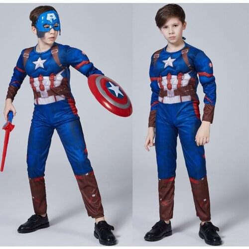 Avengers Captain America Cosplay Costume Muscle Children Performance Clothing Halloween Costumes For Kids Boys