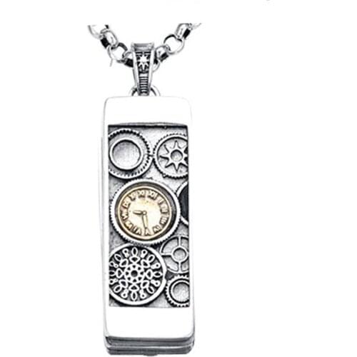 100% 925 sterling silver time harmonica pendant mens trend can blow the personality trend Thai silver pendant