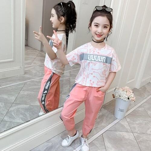 2020 Summer Girls Clothing Set O-neck letter Tshirt+shorts Clothes Sets For Girls Teenager Sports Suits Kids Tracksuit