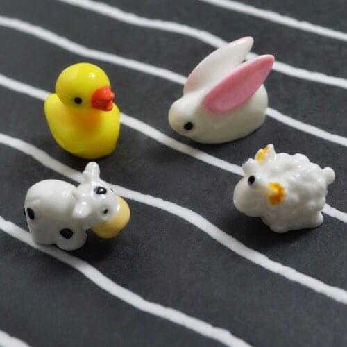 100pcs Mini Colorful Duck Duckling Rabbit Whale Small Pasture Statue Figurine Micro Crafts Ornament Miniatures DIY Garden Decor
