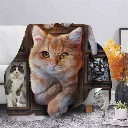 Fashion Blanket Animal Orange Cat Printed Cute Cat Flannel Blanket for Bed Home Decoration Sofa Travel Throws Blanket