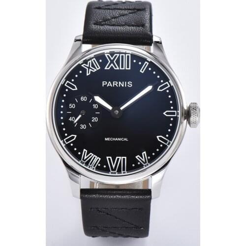 Parnis 44mm Mechanical Watch Men ST3600 Hand Winding Movement Leather Band Round Case Luminous Male Wristwatch