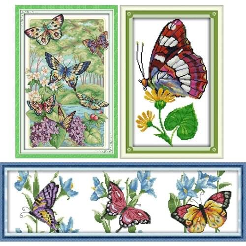 Flower Butterfly Cross Stitch Kit 11CT14CT Printed Pattern Craft Sewing Needlework Dmc Fabric on Counted Embroidery Accessories