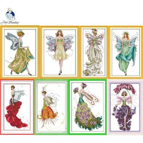 Joy Sunday Flower fairy Series Pattern Cross Stitch Kits 11CT Printed Fabric 14CT Canvas DMC Cross-stitch Factory Wholesale