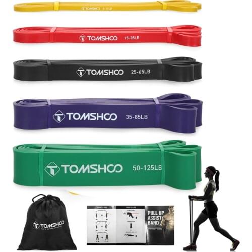 TOMSHOO 4 Packs Pull Up Assist Bands Set Natural latex Resistance Loop Bands Powerlifting Exercise Stretch Bands with Carry Bag