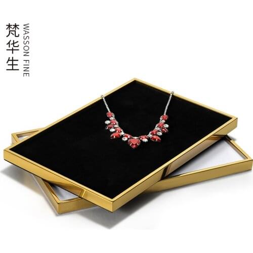 Metal frame jewelry tray display stand stainless steel storage suede jewelry display tray customization