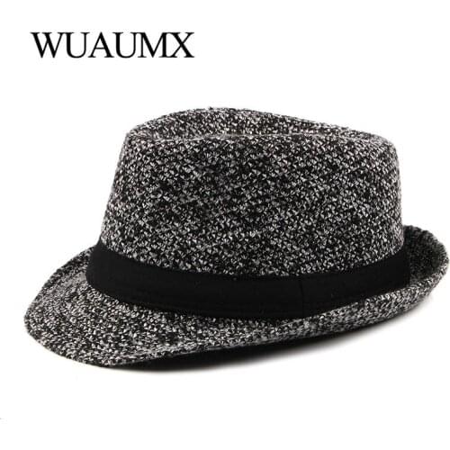 Wuaumx Casual Autumn Winter Jazz Hats Men Middle aged Panama Hat Fold Wide Brim Fedoras Hat For Male Classic Elderly Bowler Caps