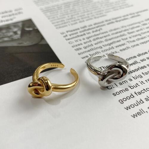 Knot Adjustable Gold Ring for Women 925 Sterling Silver Ring Band Minimalistic Stackable Knuckle Boho Jewelry