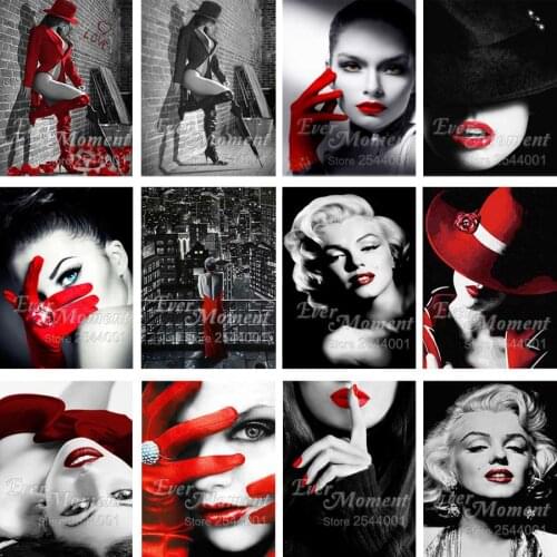 Needlework DIY 5D Resin Diamond Painting Cross Stitch Diamond Embroidery Sexy Red Lady Pattern Rhinestone Pasted Painting ASF514